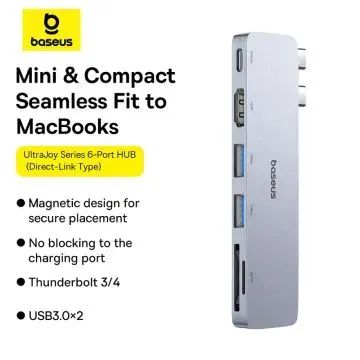 Hub Baseus UltraJoy 6 Portas para Macbook - Thunderbolt 3/4 e USB 3.0