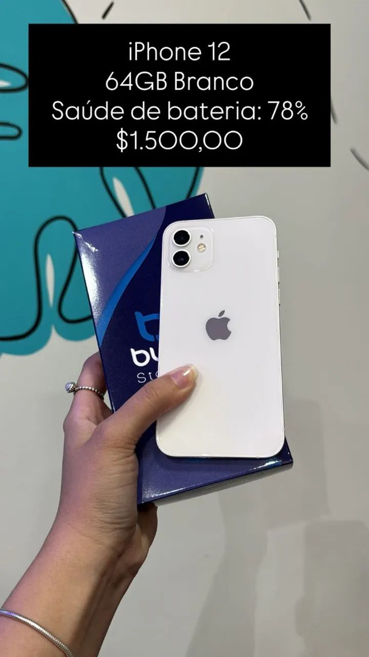 iPhone 12 / 64GB / Branco / Saúde de Bateria: 78% / Original