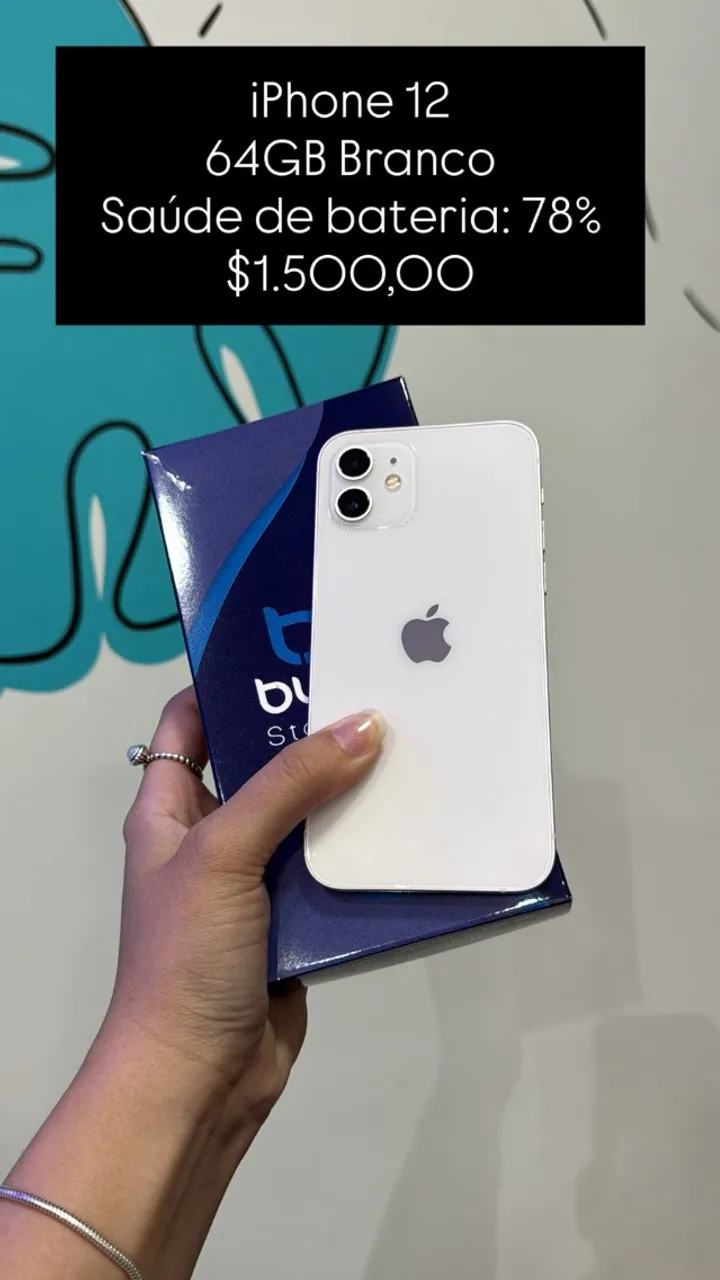 iPhone 12 / 64GB / Branco / Saúde de Bateria: 79% / loja fisica