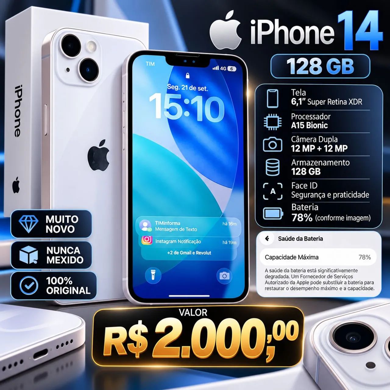 iPhone 14 muito novo Sem marcas de uso