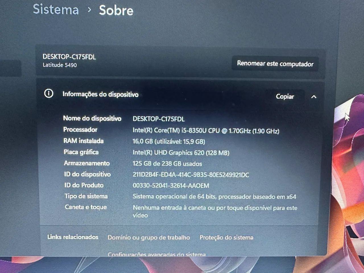 Notebook Dell IntelCore i5 16GB RAM