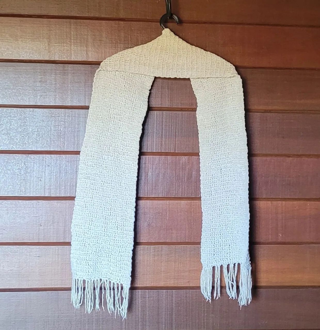 Cachecol de Crochê Artesanal Off-White Elegante - Foto 3