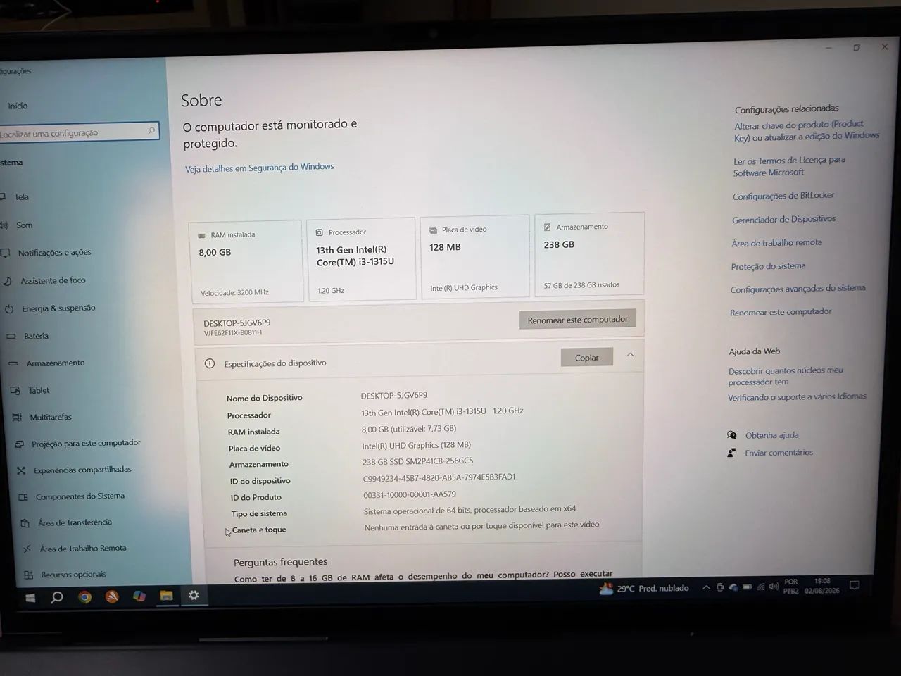 Notebook Vaio Fe16 Intel core i3-1315u Windows 10 - 8GB ram- 256gb Ssd - Foto 2