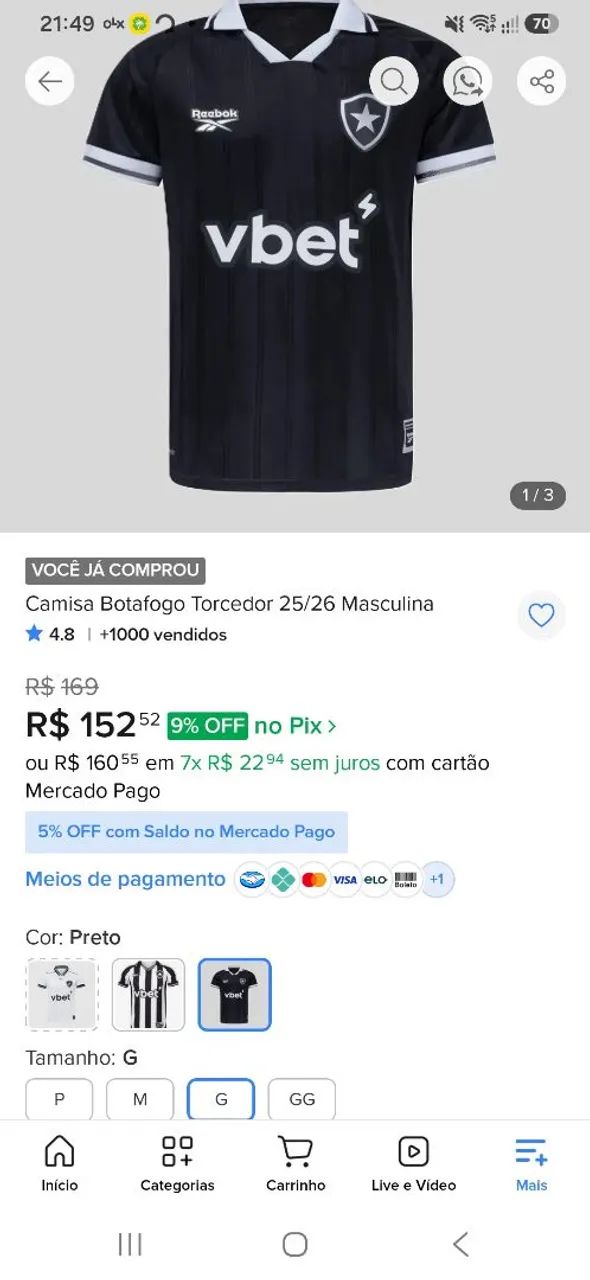 CAMISA BOTAFOGO ORIGINAL DESAPEGO 