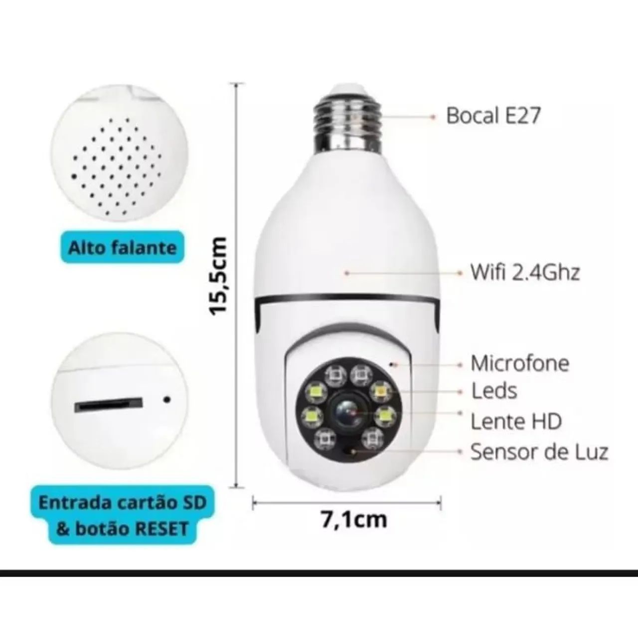 Câmera de segurança lâmpada Wifi FullHD - Foto 3