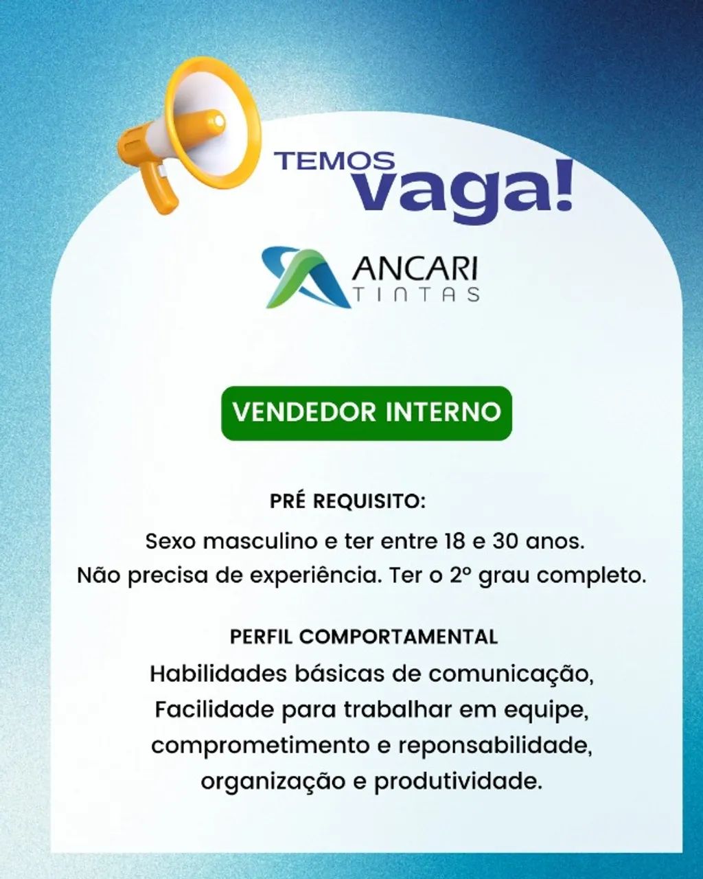 VAGA DE VENDEDOR INTERNO