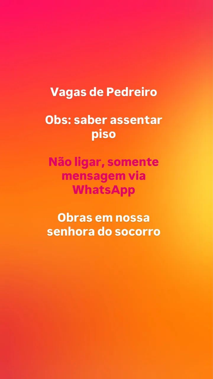 VAGAS PARA PEDREIRO