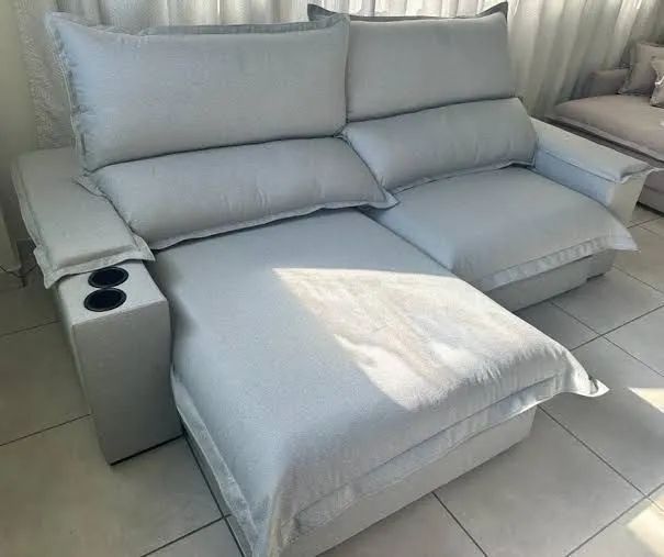 Sofá retrátil e reclinavel 2.90m linho cinza molas perfeito para Netflix e copa do mundo - Foto 2