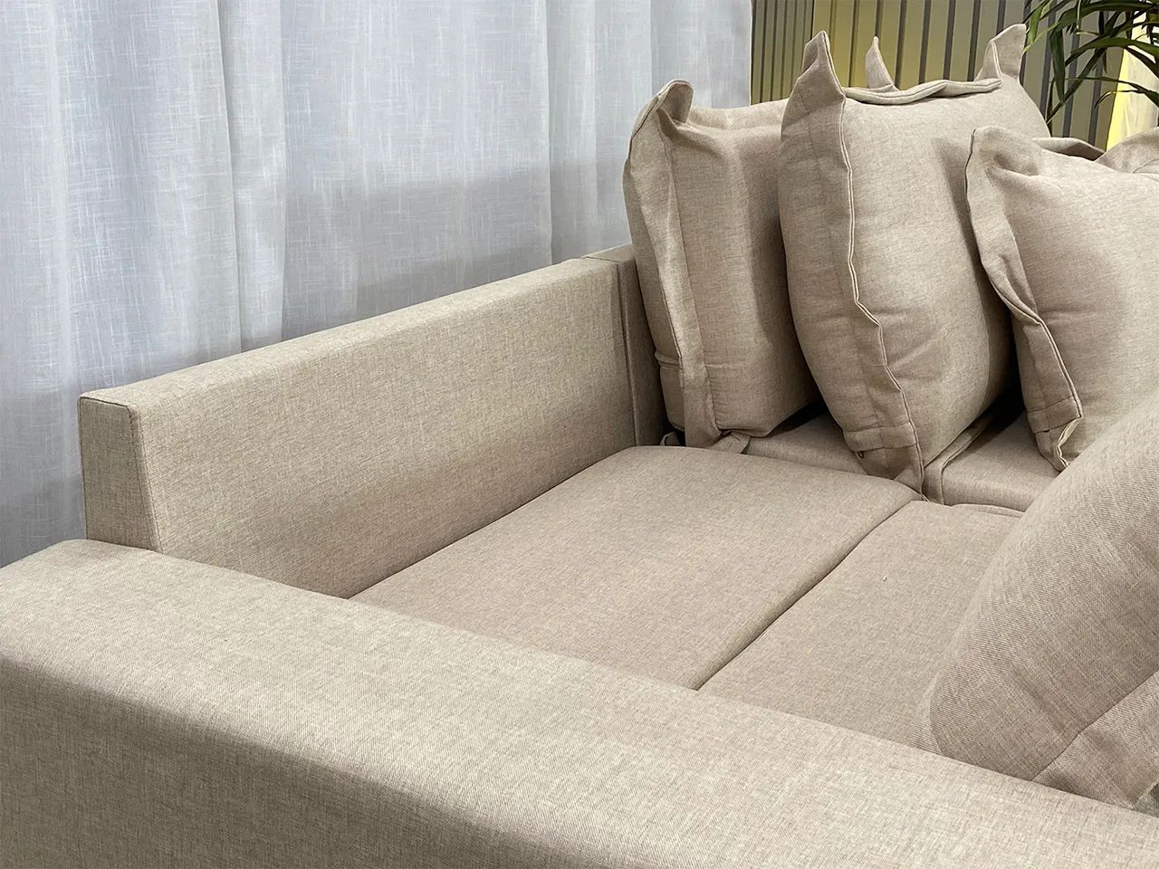 Sofá Cama Retrátil 2,00m Linho Bege Molas Ensacadas Pillow Top a87 - Foto 4