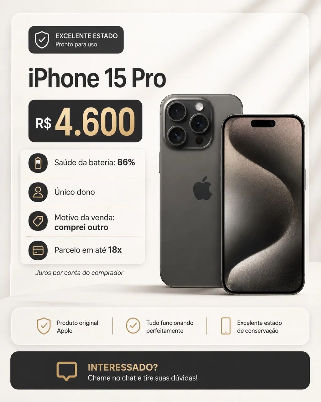 iPhone 15 Pro - Único dono - R$ 4.600