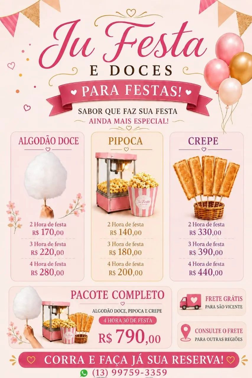 Buffet De Crepe, Pipoca, Algodão doce, e Fundue 
