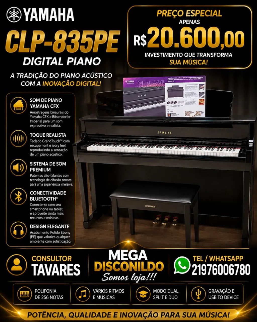 Yamaha CLP835PE - Instrumentos musicais - Jardim Vinte e Cinco de