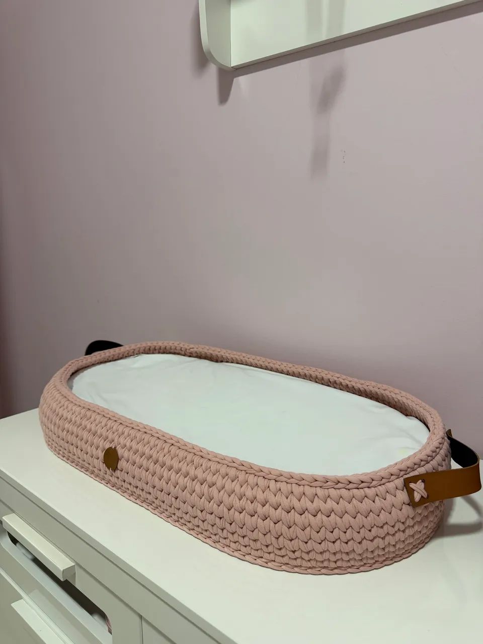 Moisés/Ninho para Bebê em Fio de Malha Rosé