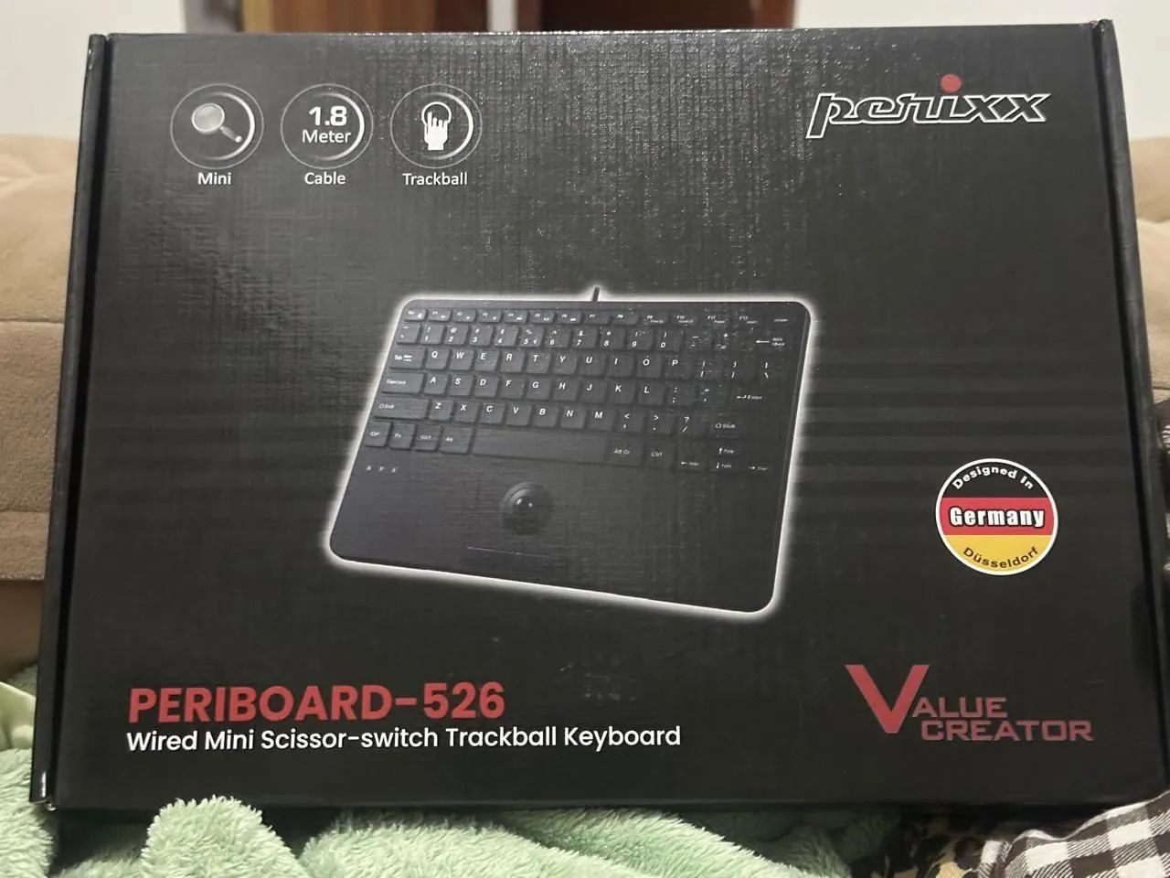 Teclado Mini Perixx Periboard-526 Com Trackball USB Com Fio