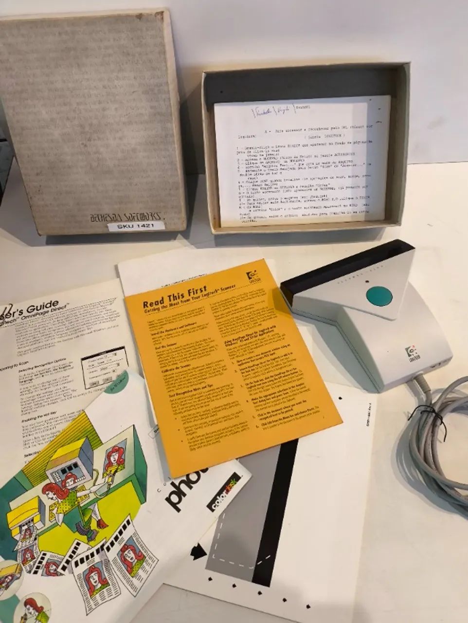 Scanner de mão Logitech ScanMan Color com drive ,placa e manuais - RETRÔ - USADO 