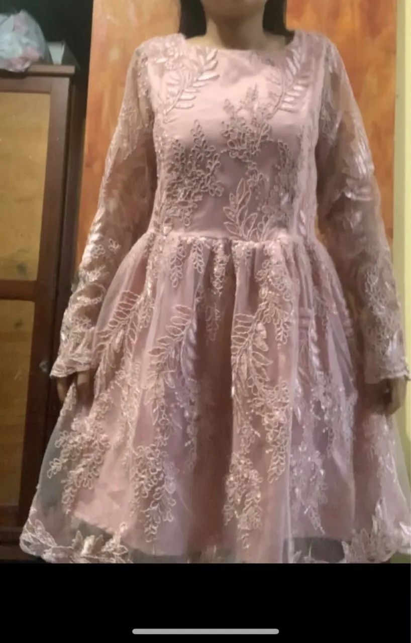 vestido de festa rosê estilo renda