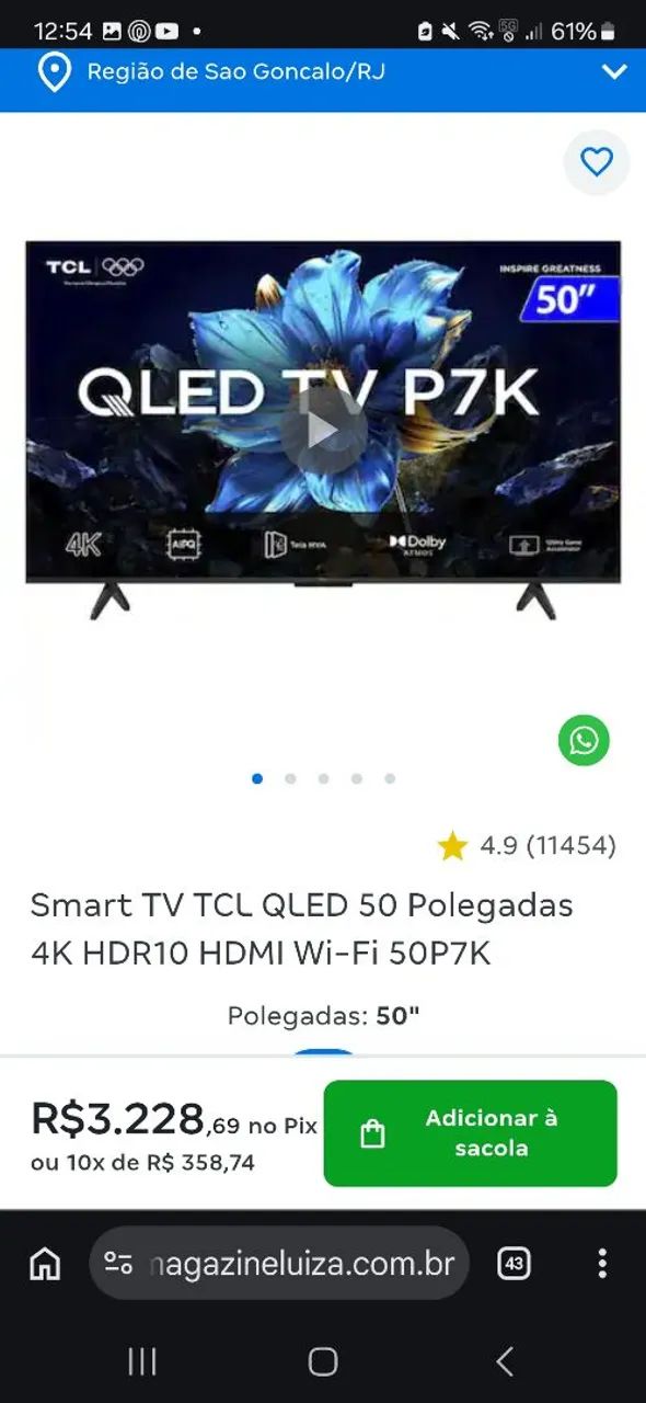 Tv tlc qled 50 polegadas 1 mes d uso