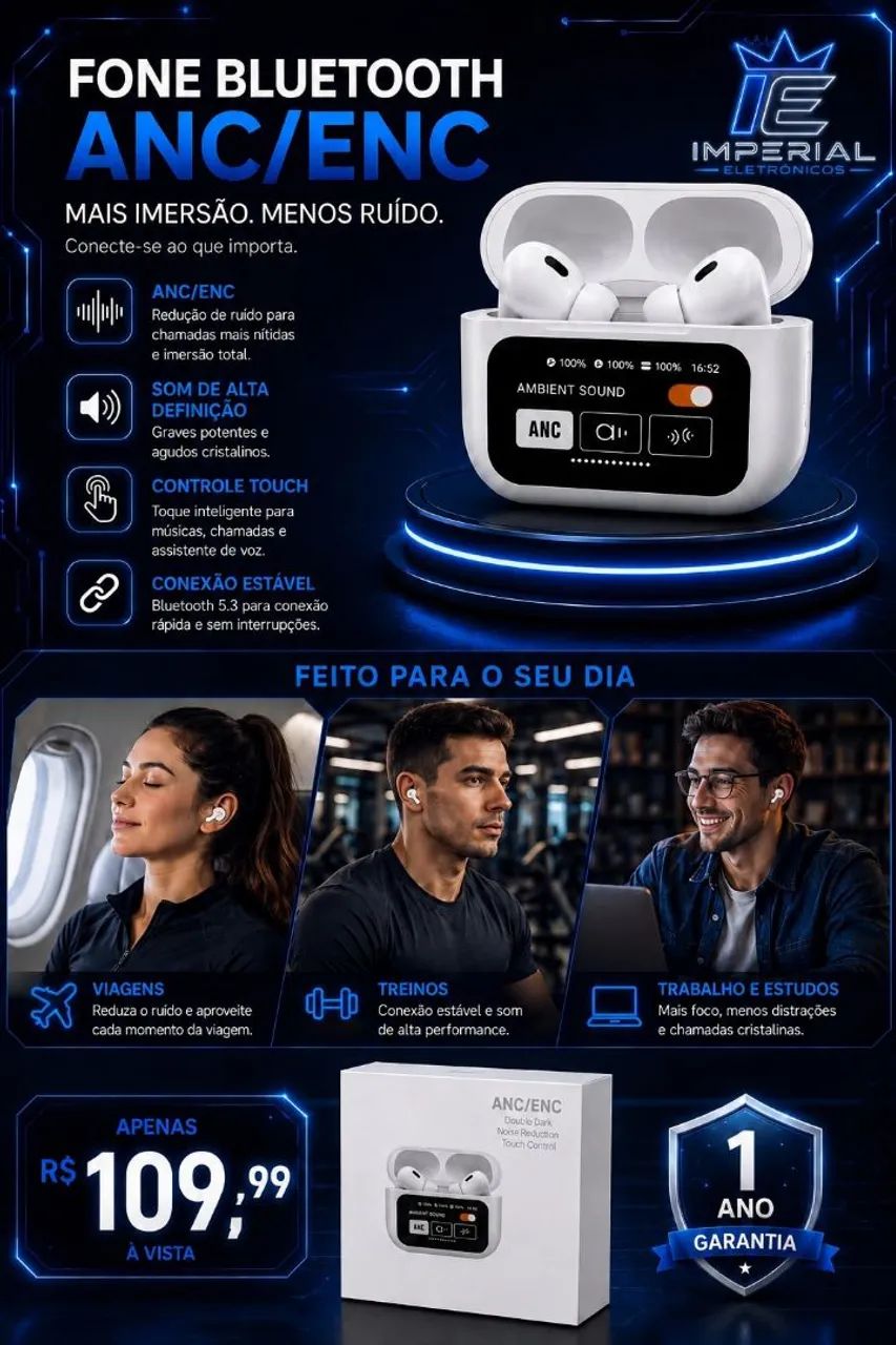 ? Fone Bluetooth com tela ANC/ENC Premium - Foto 4