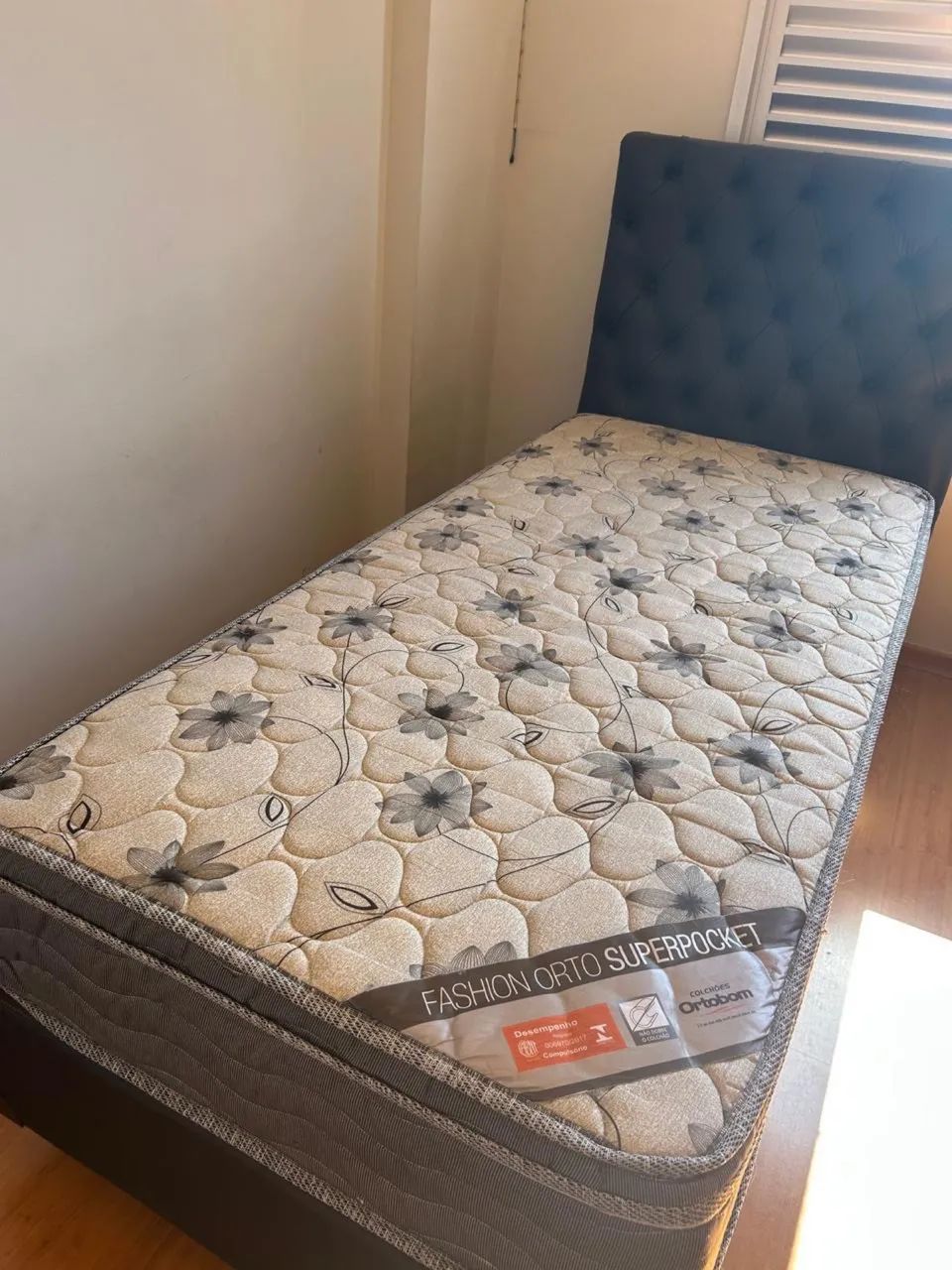 Cama Solteiro Ortobom Superpocket + Box + Cabeceira Capitonê - Foto 2