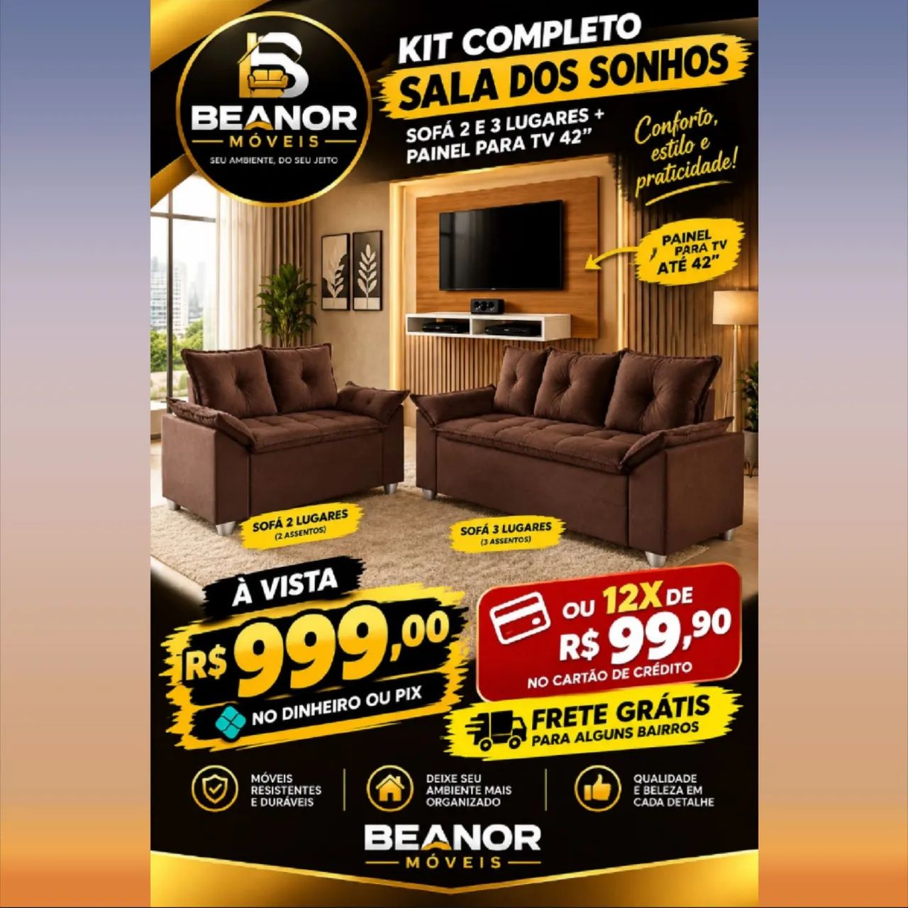 Jogo de sofá e Painel 