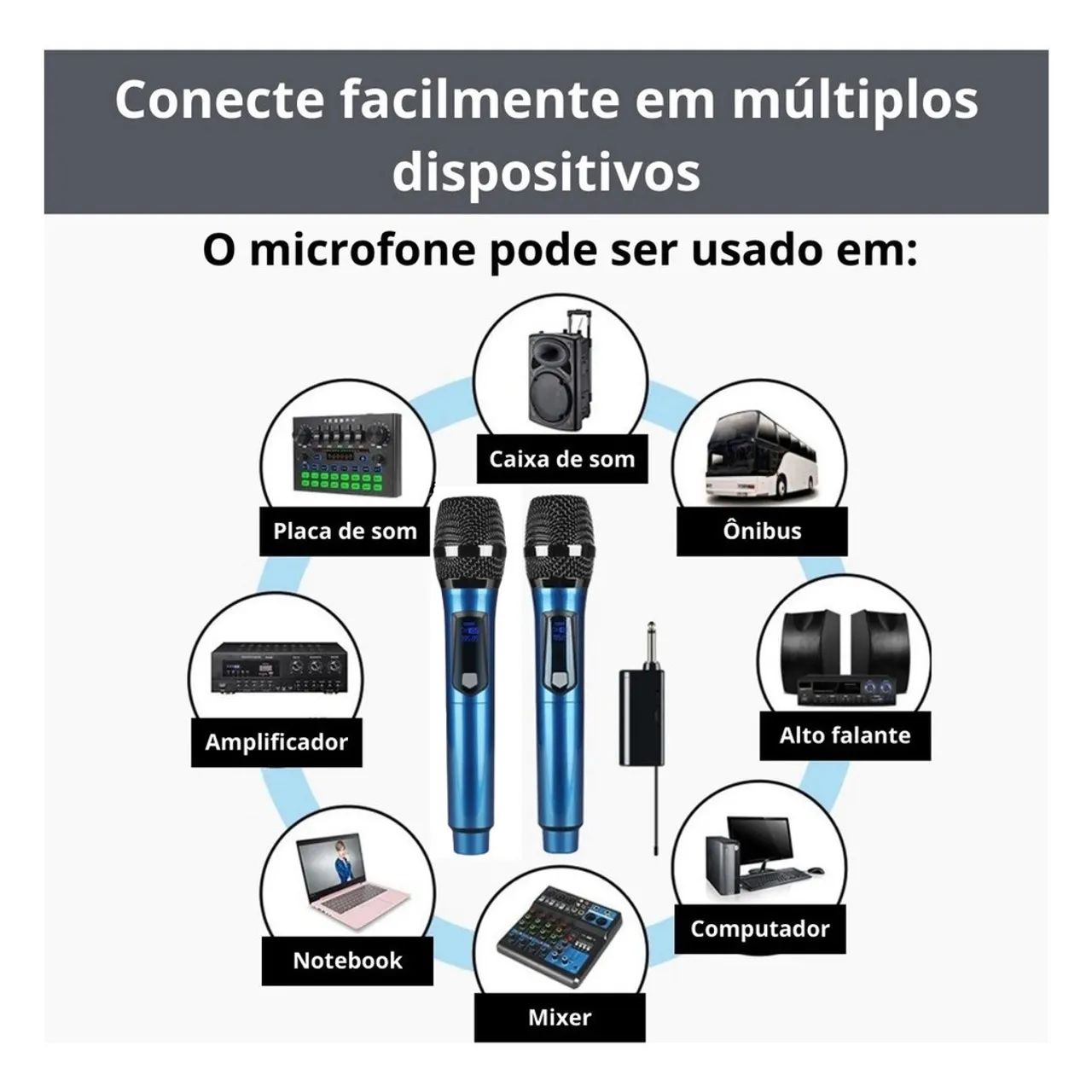Microfones Sem Fio Profissional UHF com LED e Receptor de Alta Qualidade - Foto 2