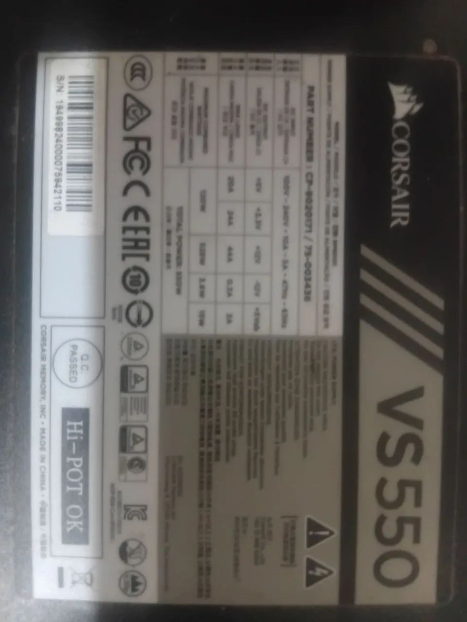 Fonte corsair vs550