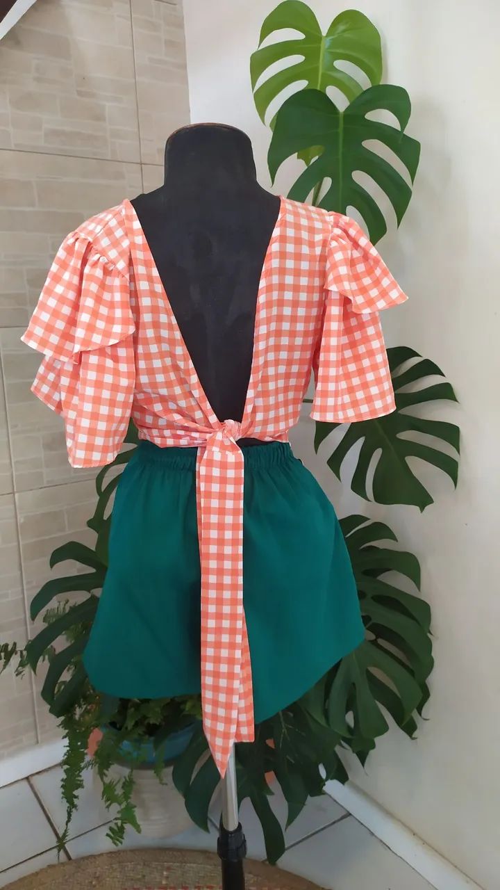 Blusa cropped em Vichi laranja  - Foto 4