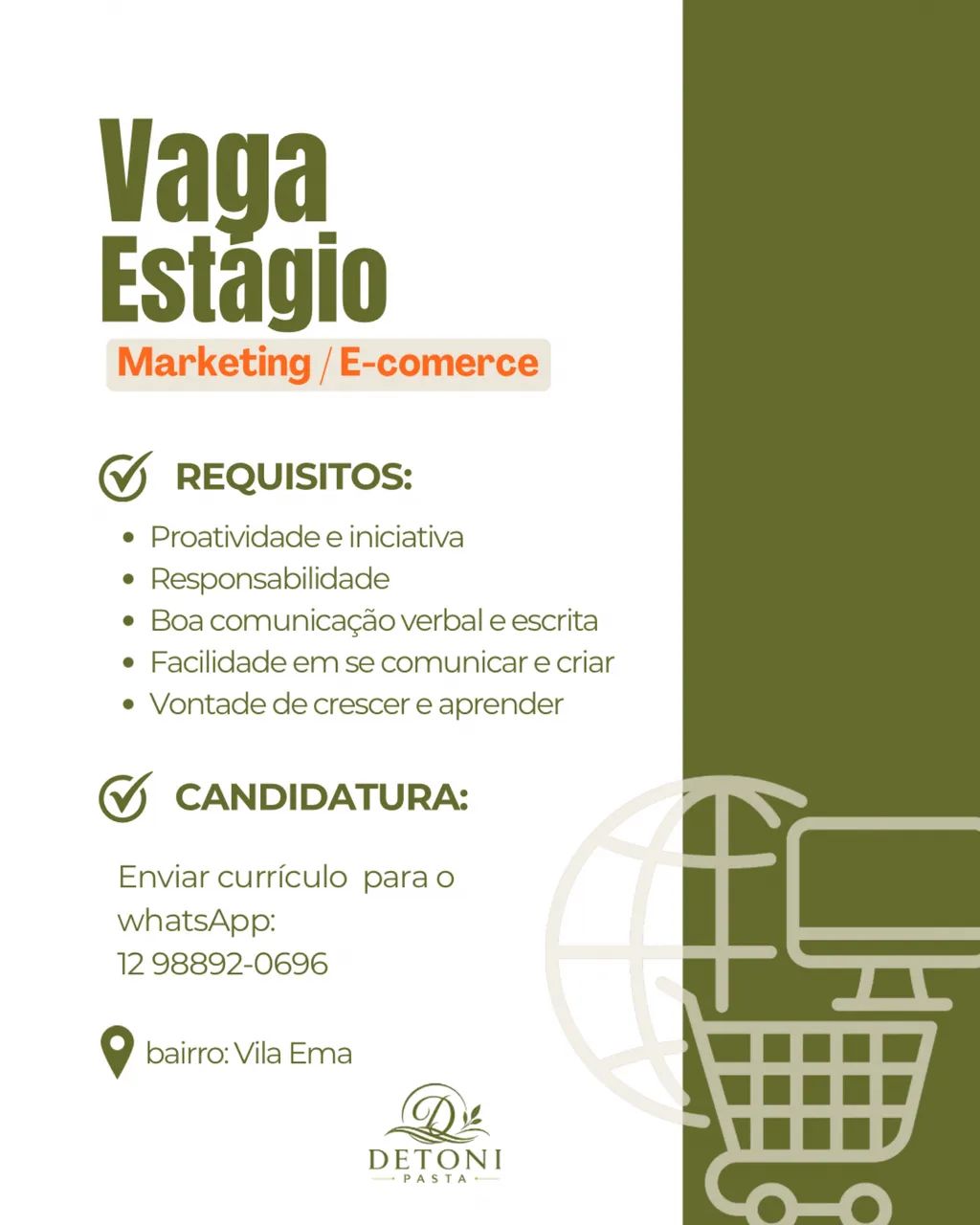 Vaga estágio e-comerce
