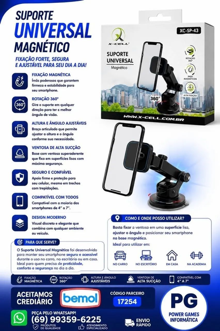 SUPORTE DE CELULAR PARA CARRO MAGNETICO VEICULAR - Foto 2