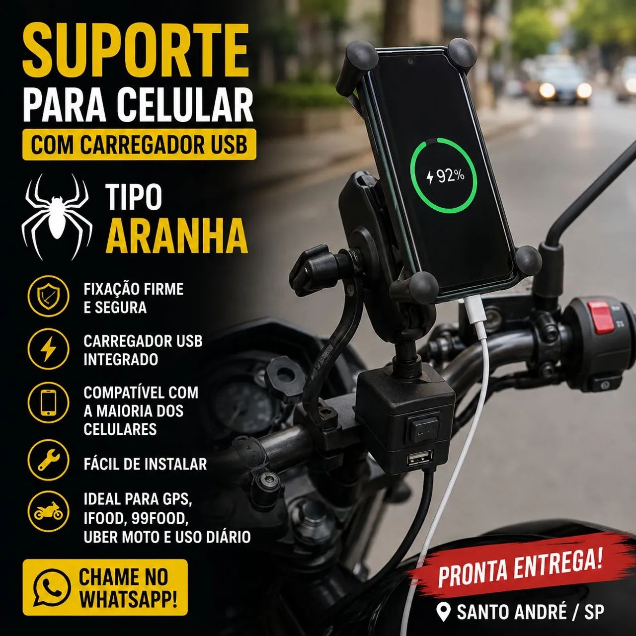? SUPORTE DE CELULAR PARA MOTO COM CARREGADOR USB ?