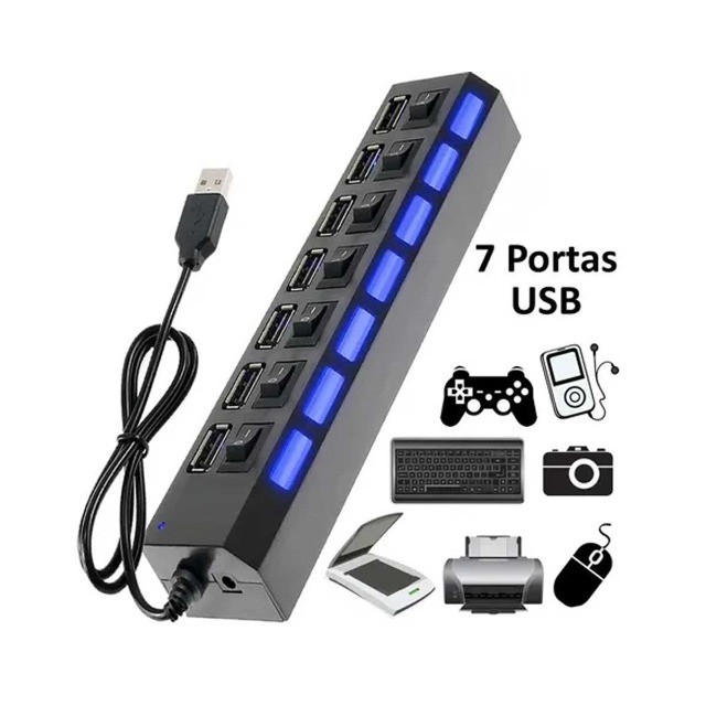 Hub 2.0 C/ 7 Portas Usb Led Plug&Play - Foto 2