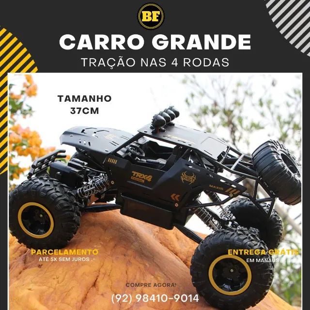 Carrinho de Controle Remoto Grande 4x4 RC Monster Truck Off-Road