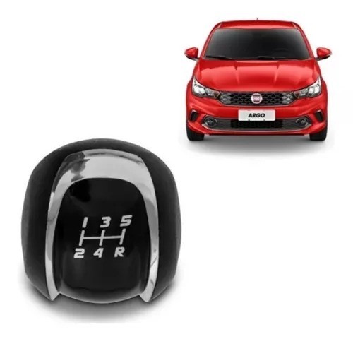Manopla Bola Cambio Fiat Argo 2017 à 2019 Preta Aro Cromado
