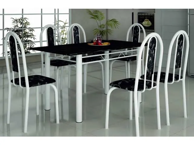 Conjunto de mesa 6 cadeiras tubo grosso tampo granito 140x75 - ENTREGA HOJE !!!