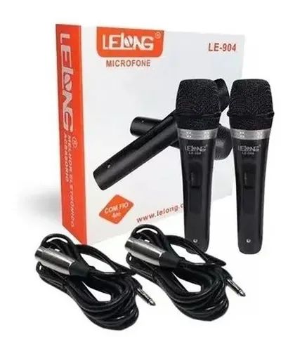 Kit 2 Microfone Profissional + Cabo 4m Lelong Le-904 Cor Preto