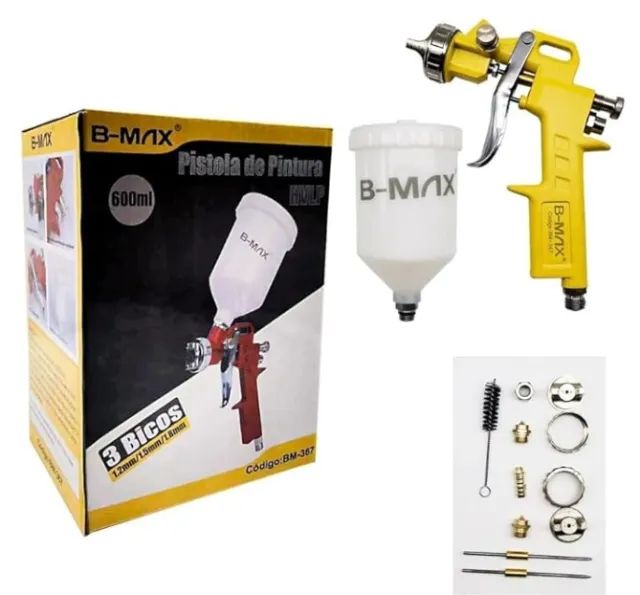 Pistola De Pintura Profissional 600ml BT-367 com 4 Bicos 1.2mm/1.4mm/1.5mm/1.8mm 