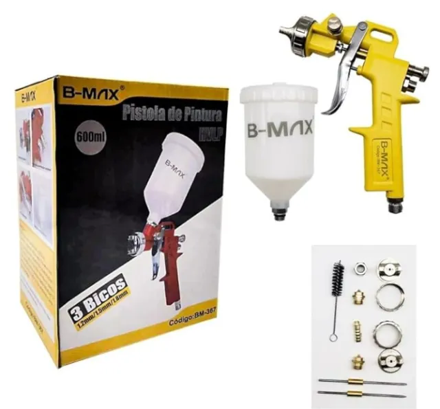 Pistola De Pintura Profissional 600ml BT-367 com 4 Bicos 1.2mm/1.4mm/1.5mm/1.8mm