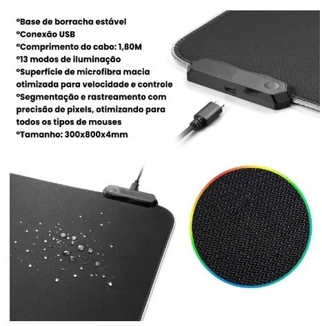Mouse Pad Gamer RGB com 7 Modos de Iluminação e Garantia - Foto 4