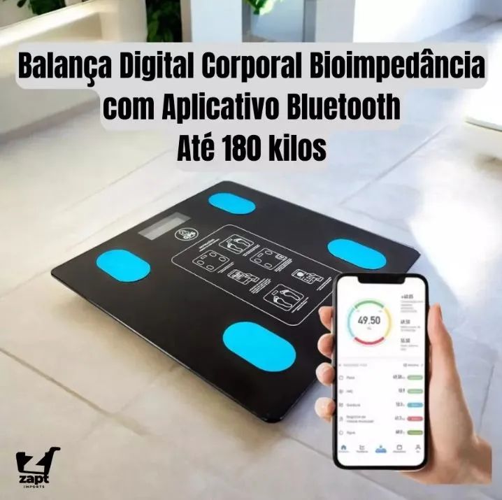 Balança Digital Bioimpedância Corporal Vidro 180kg Bluetooth