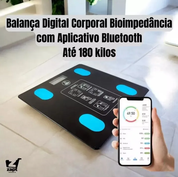 Balança Digital Bioimpedância Corporal Vidro 180kg Bluetooth