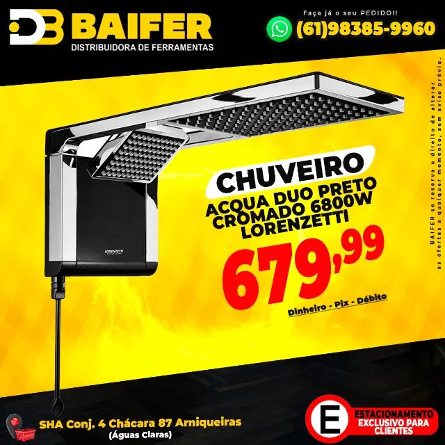 Chuveiro Acqua Duo Preto Cromado 6800w Lorenzetti