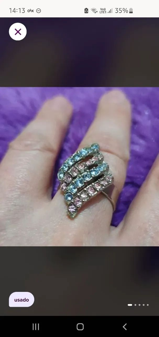 Anel regulável strass Azul e Rosa