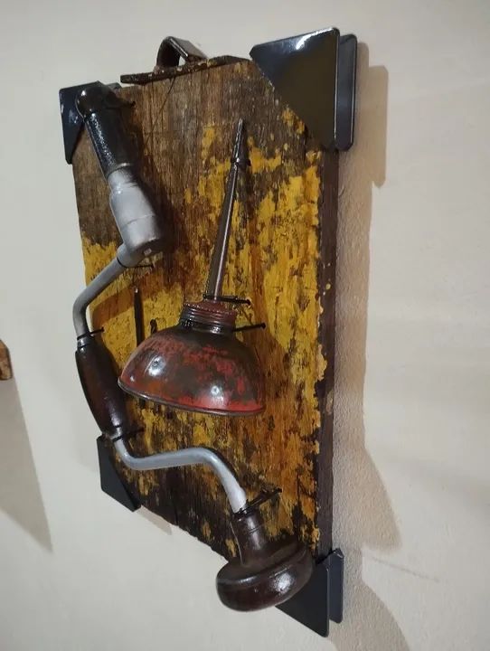 Arte com furadeira antiga e almotoloia para óleo, decoração rústica - Foto 3