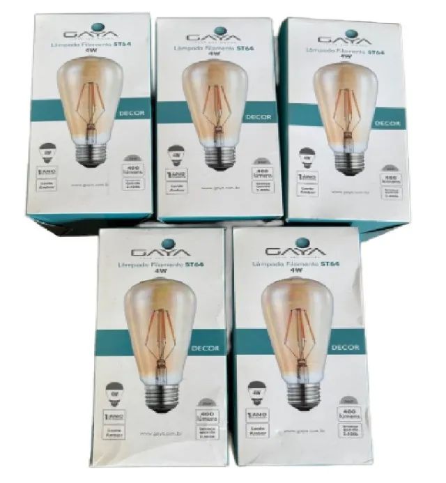 KIT C/ 5 Lampadas Filamento Led ST 64 - 4w - 2400k - Bivolt - Âmbar - Retrô - Marca: Gaya