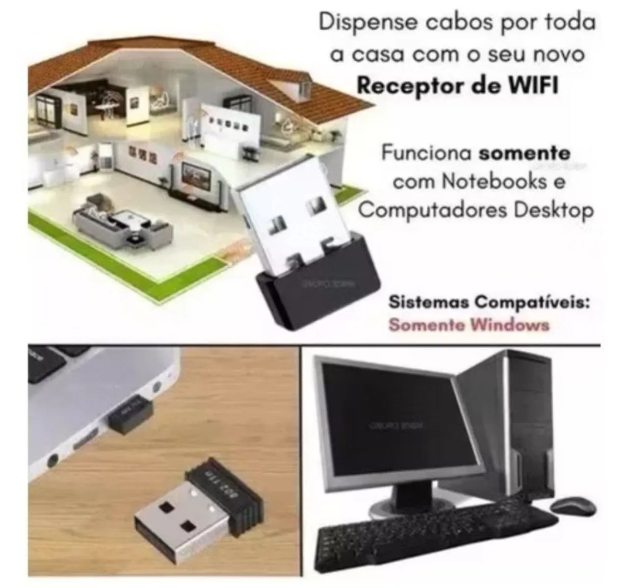 Adaptador Wireless Sem Antena Usb Wifi Pc Notebook - Foto 3