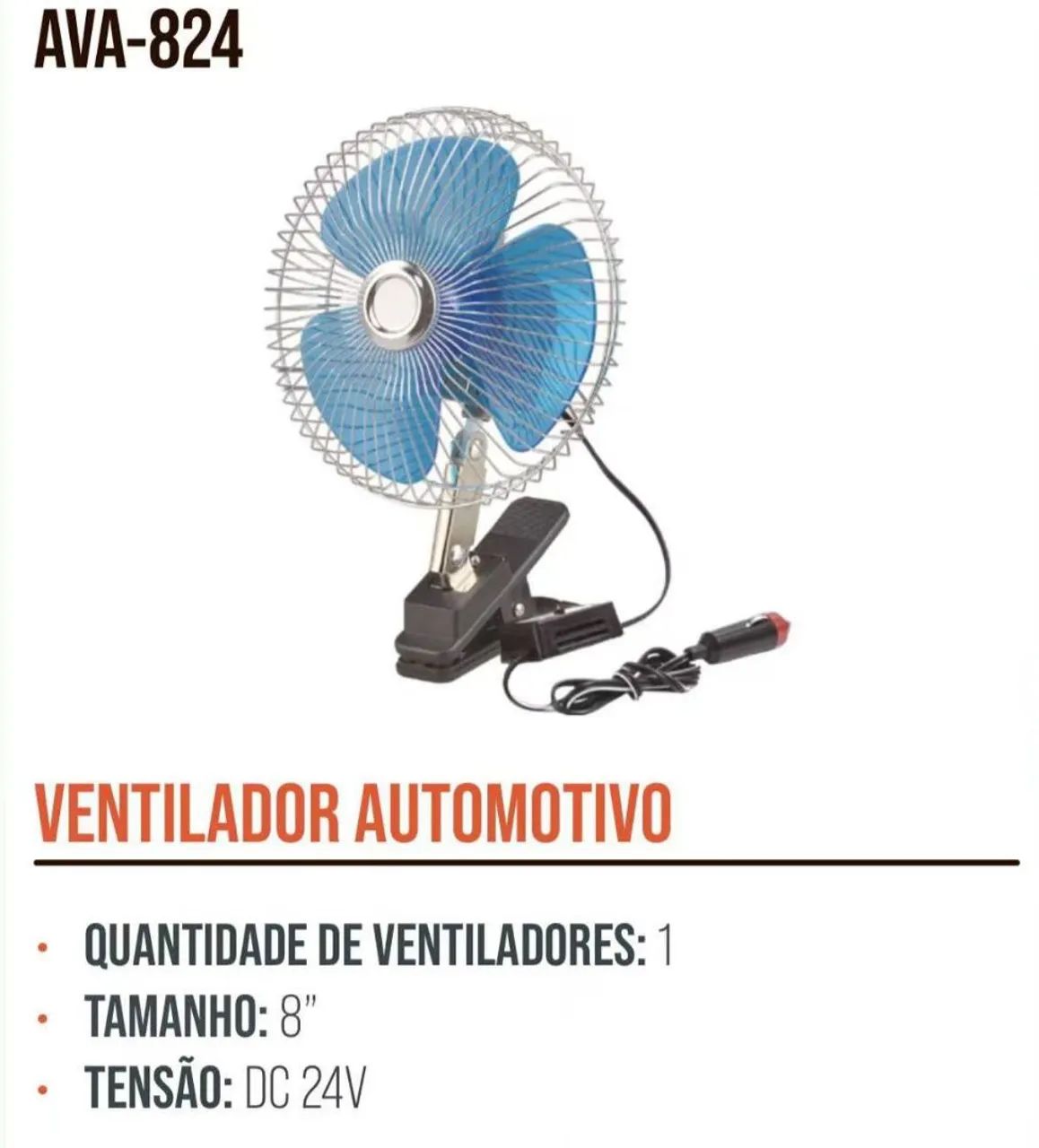 Ventilador automotivo 8polegadas 12v 24v carro caminhão