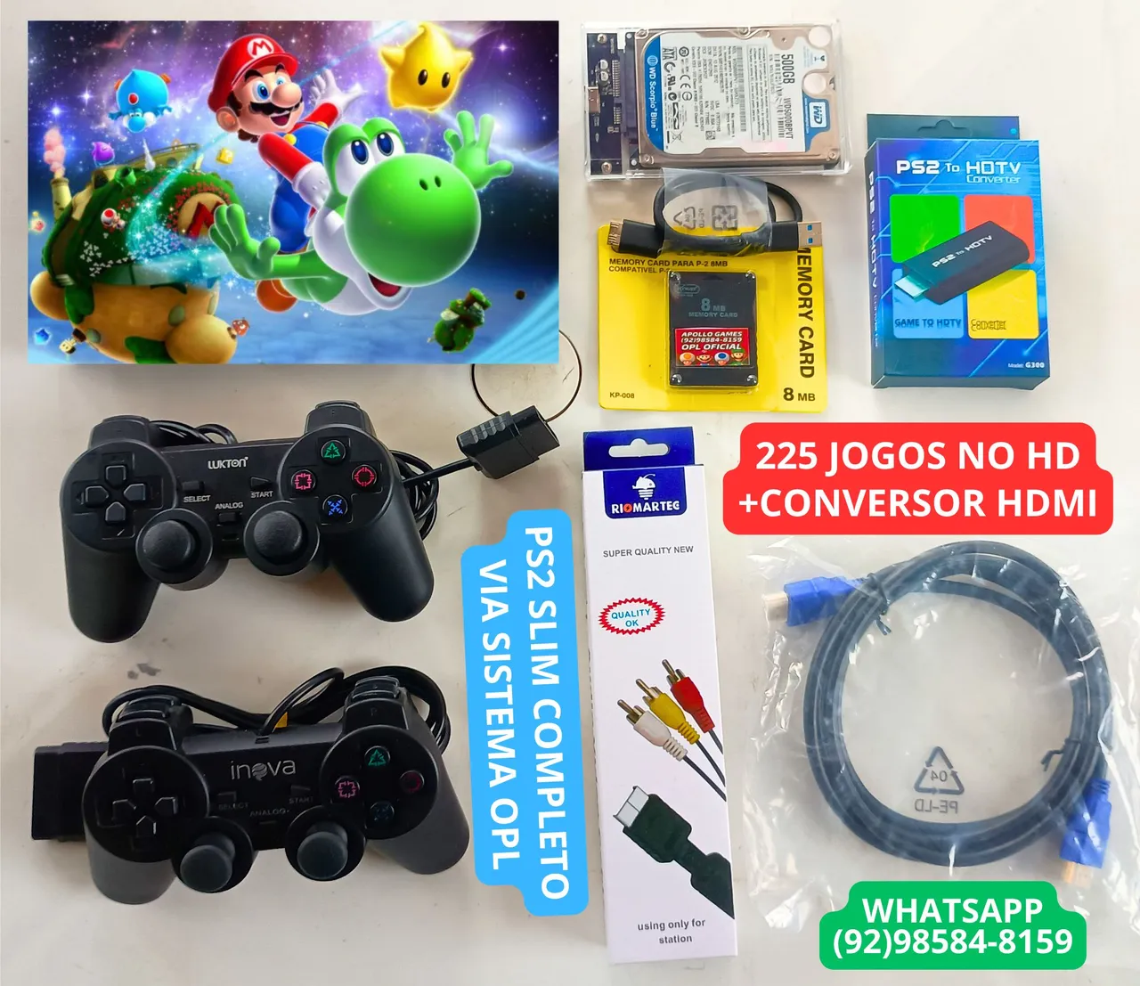 PS2 Slim Completo com 225 Jogos em HD e Conversor HDMI