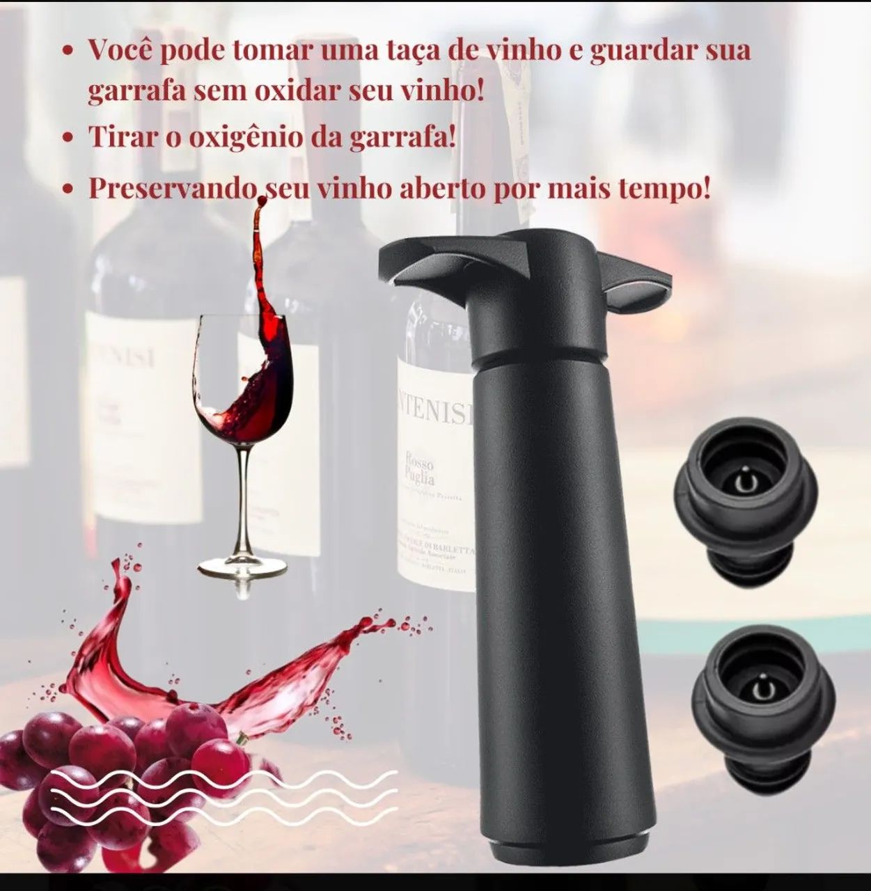 Rolha Bomba vacuo bomba para vinho com rolha tampa em silicone - Foto 3