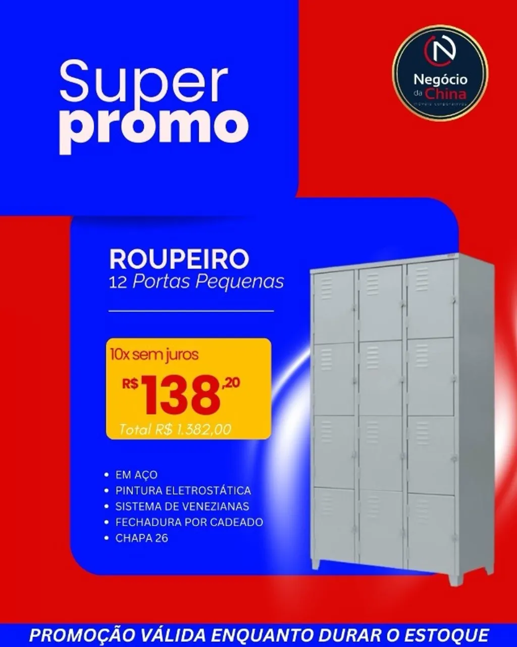 Roupeiro Locker em aço com 12 portas pequenas