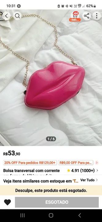 Bolsa Transversal com Corrente Formato de Boca - Rosa